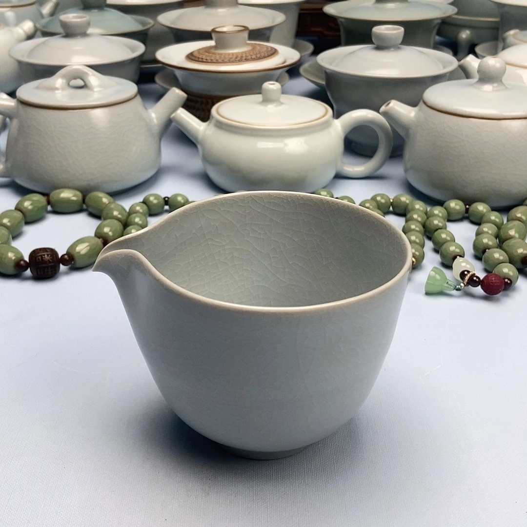 杯仿古月白鹰嘴公道杯原矿原釉原产地