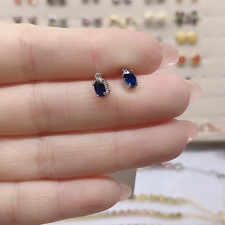 蓝宝石耳饰银S925镀金镶嵌55