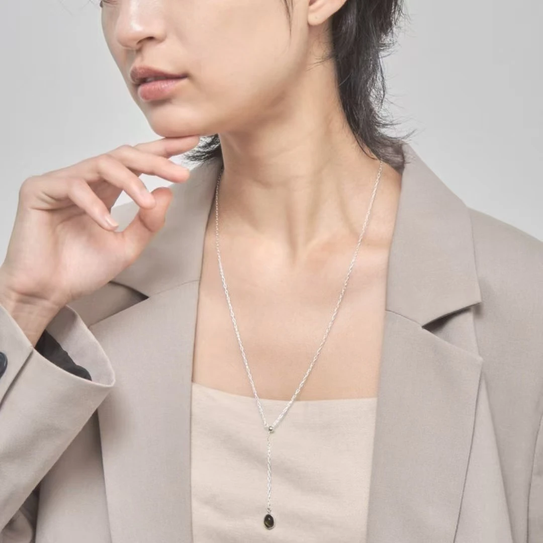 铜合金项链 项链时尚百搭简约银色素款白色