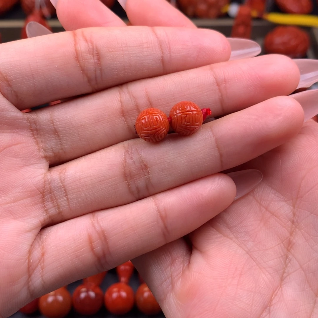 南红玛瑙未镶嵌回纹圆珠对珠9