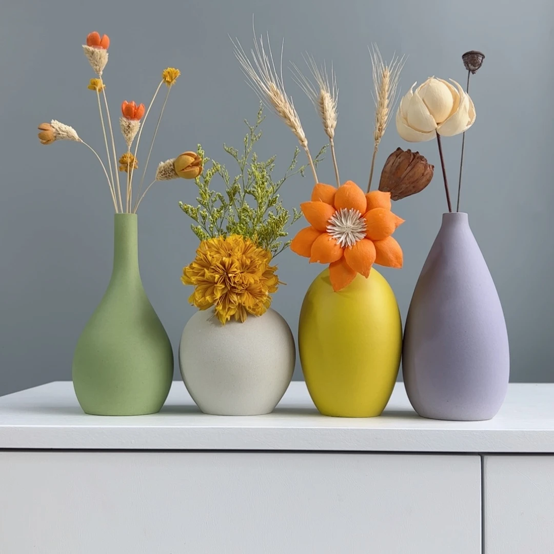摆件陶瓷小花瓶摆件含花总高约20-30cm