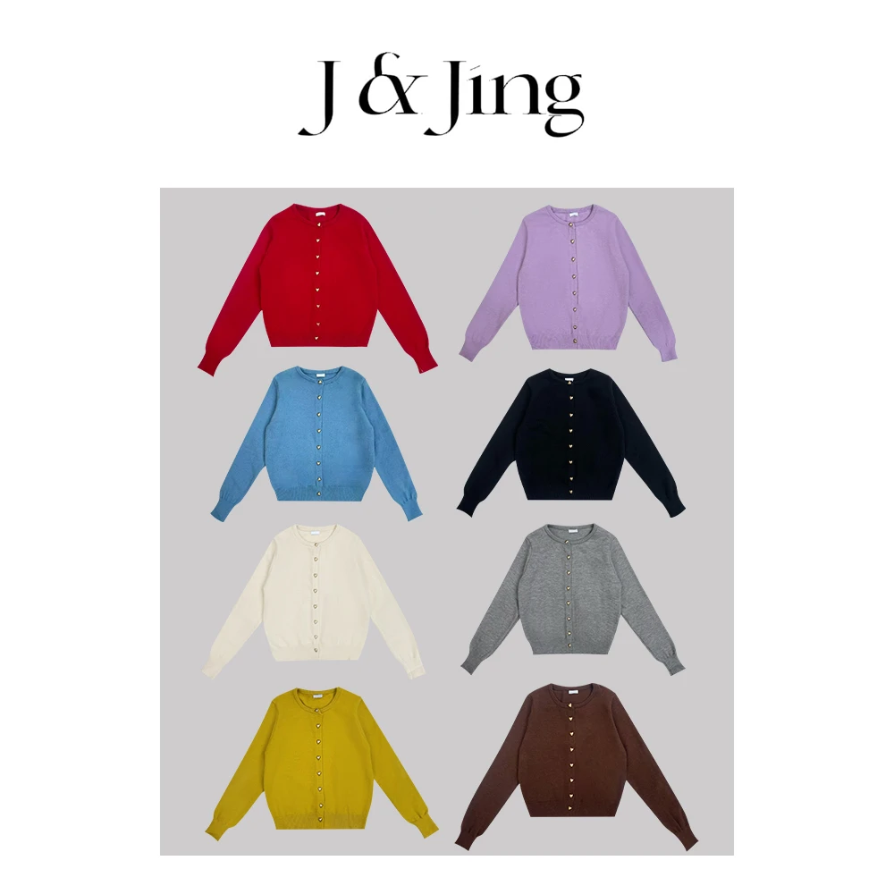 J&Jing-「FUR*桃心女孩」-不可烘干！显瘦百搭爱心扣子针织衫MD8569