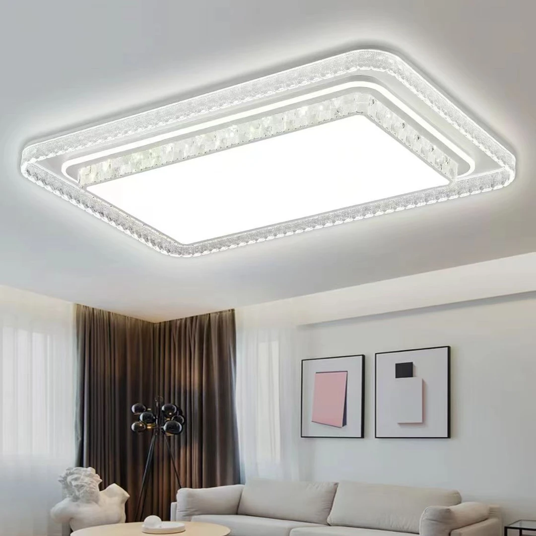 新款智能语音客厅吸顶灯三色变光LED带遥控器水晶客厅灯具家用