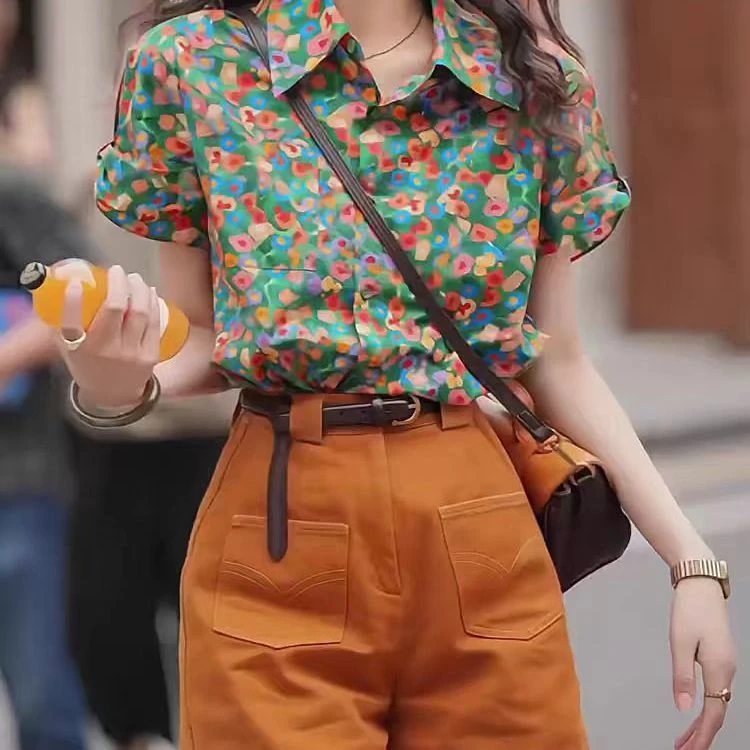 港风碎花衬衫短裤套装女2025夏季新款时尚气质复古减龄两件套女潮