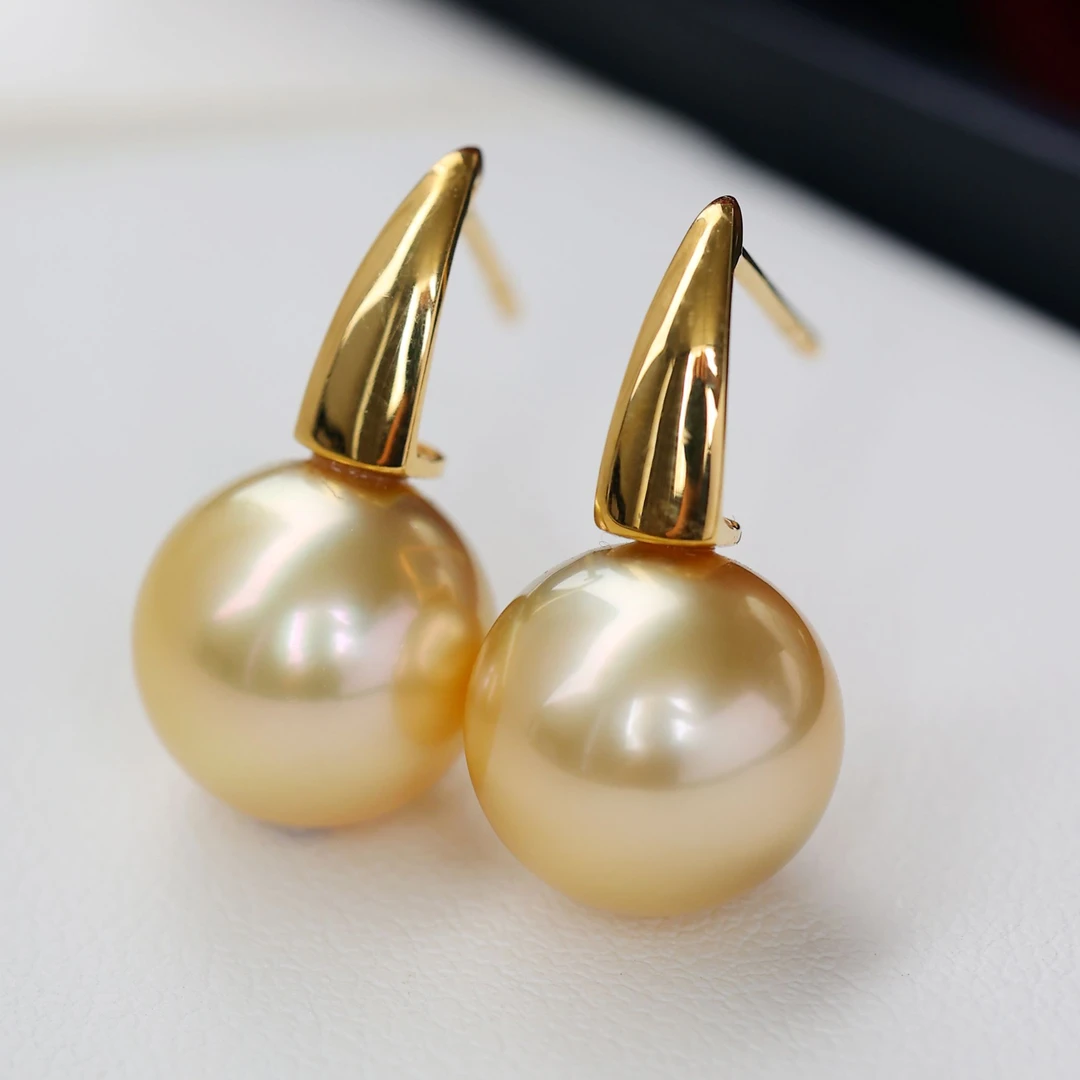 海水南洋金珠耳环10-11mm近圆强光18k金经典气质耳钉*多样性发一