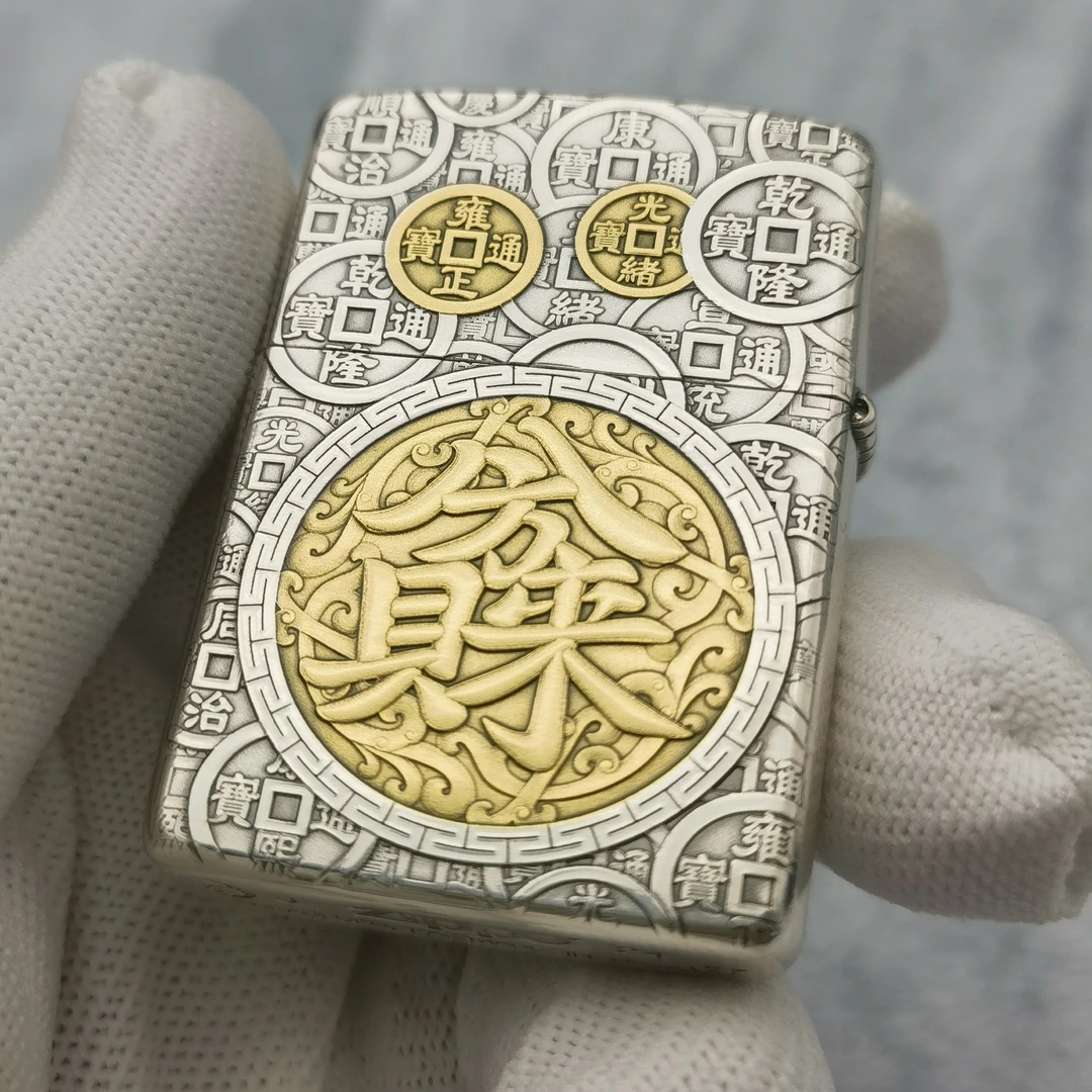zippo打火机八方来财镀银鎏金盔甲双色3D浮雕DYJ1