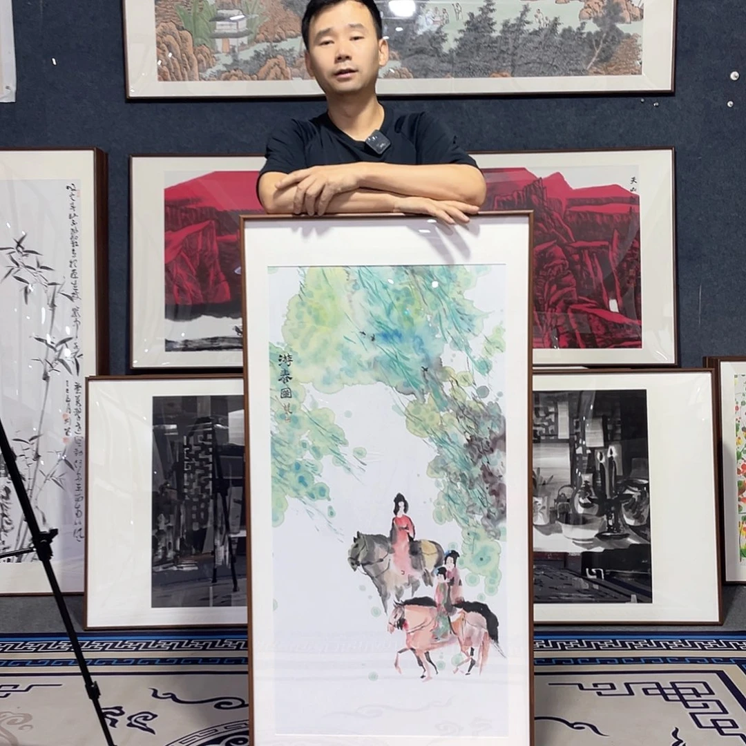 国画手绘画作品带框