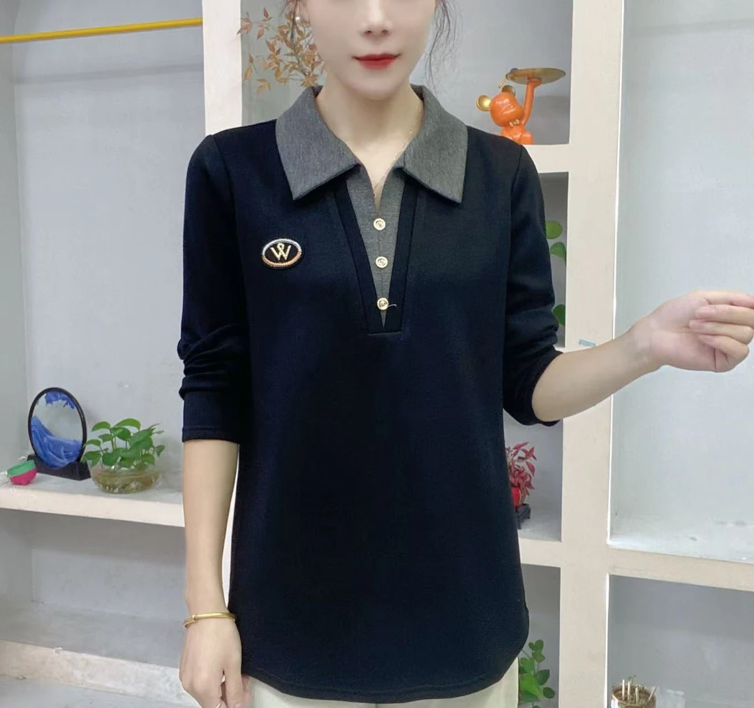 时尚假两件中长款遮肚显瘦拼接2025新款妈妈复古百搭大码上衣165