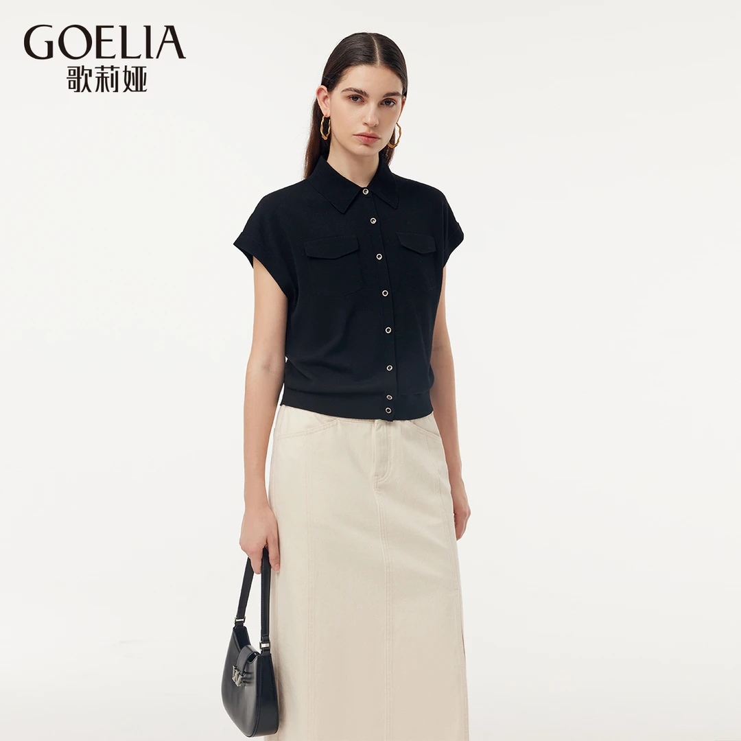 歌莉娅 春季新品  天丝连袖翻领开衫  1E3C6J150