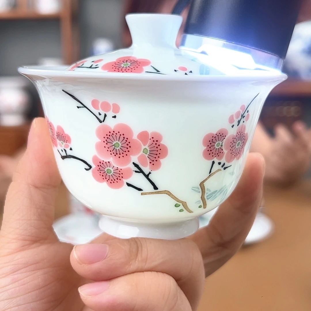 翠竹红梅两才盖碗