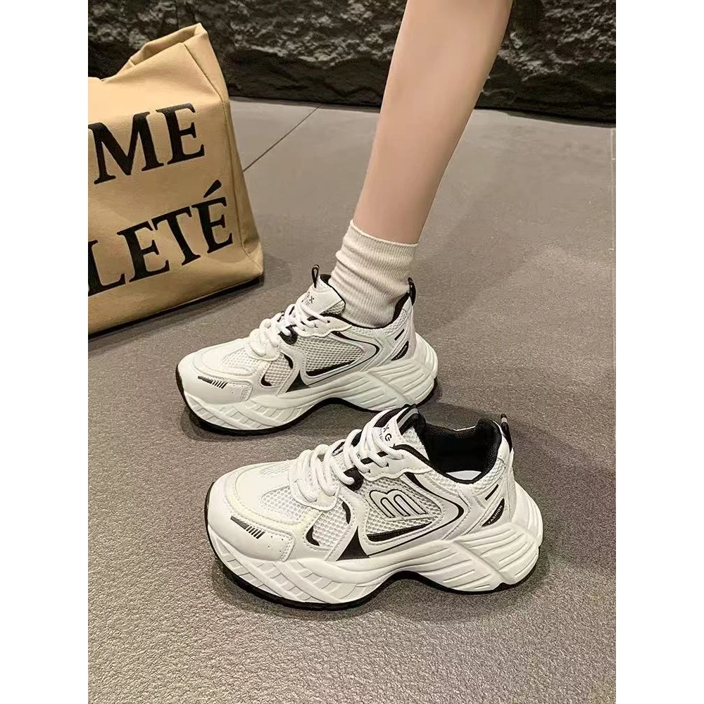 A819黑色 增高厚底老爹鞋女春季新款百搭小个子轻便休闲运动鞋