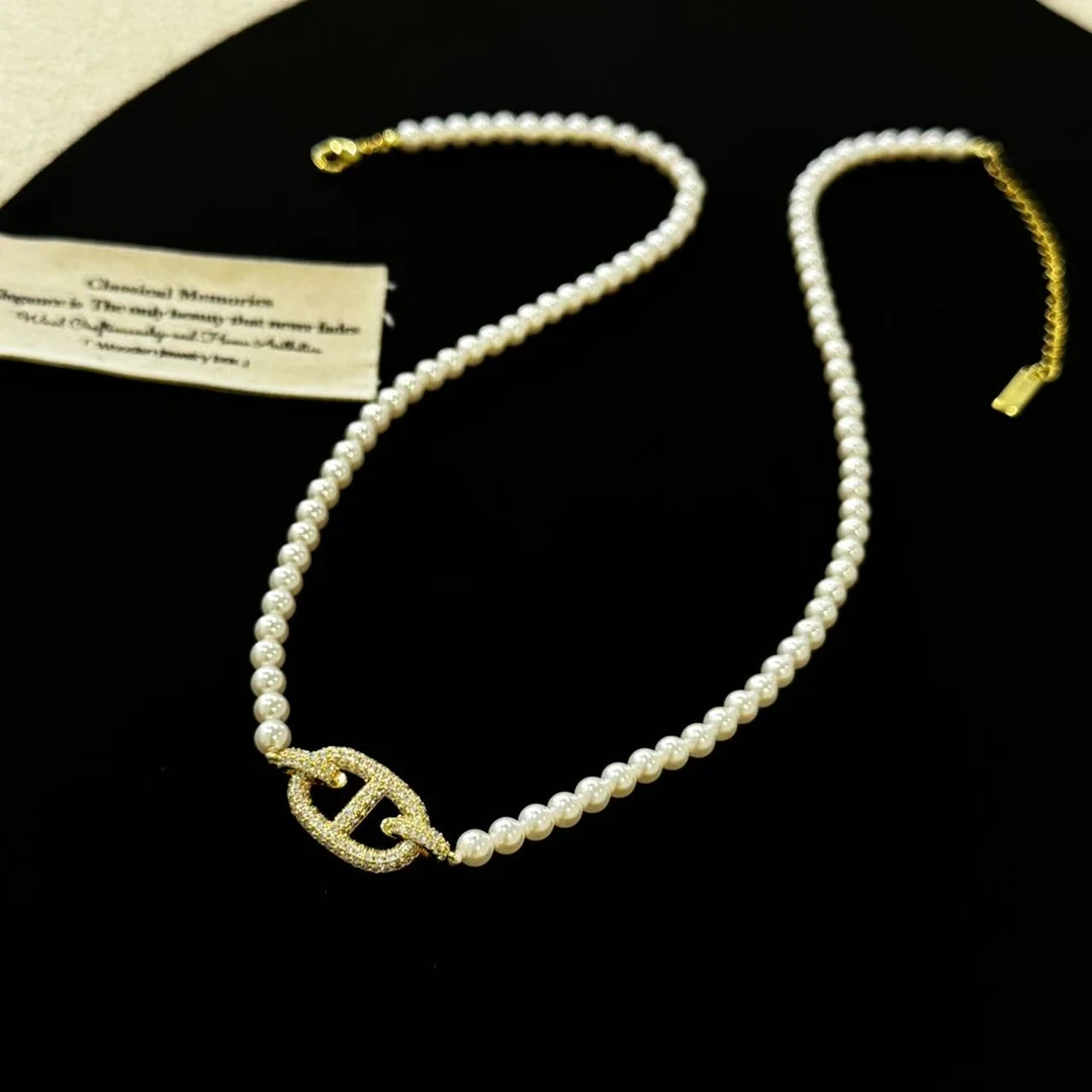 铜合金仿珍珠吊坠  YOYO自留满钻猪鼻珠吊坠珠珠锁骨链项链