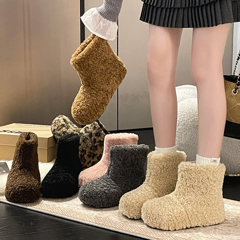 OJRZ厚底内增高毛绒雪地靴女2025冬季保暖加绒短筒毛毛靴厚底棉鞋