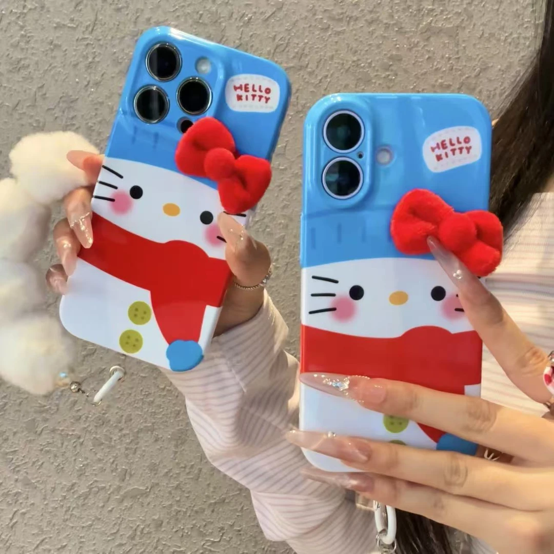 奥菲顿红蝴蝶结KT毛球挂件适用苹果17菲林手机壳华为vivo小米oppo