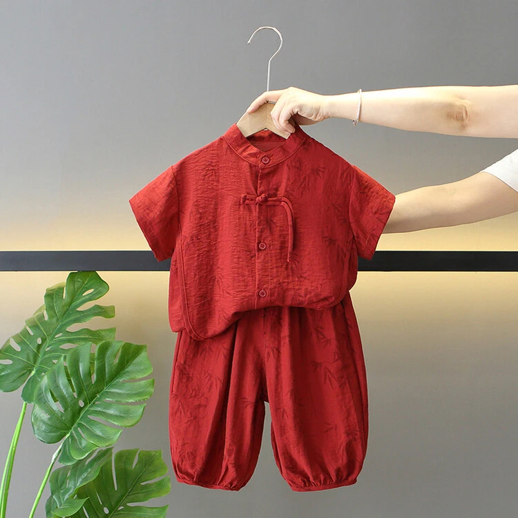 唐装小童婴儿周岁礼服幼儿宝新中式套装2024新款儿童国风蕾丝红色