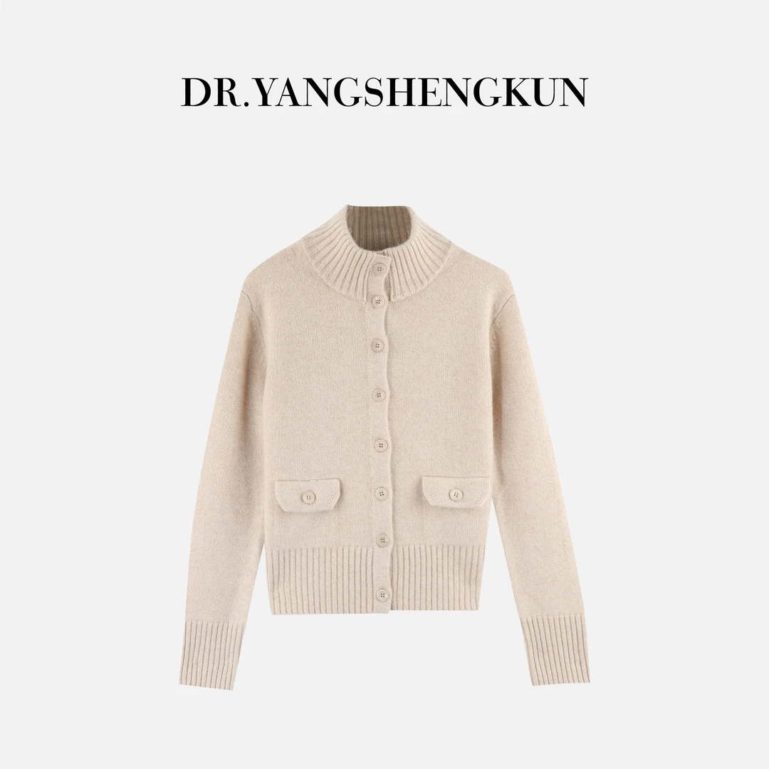 杨圣坤2025新品100%山羊绒百搭立领单排扣针织开衫S82592249