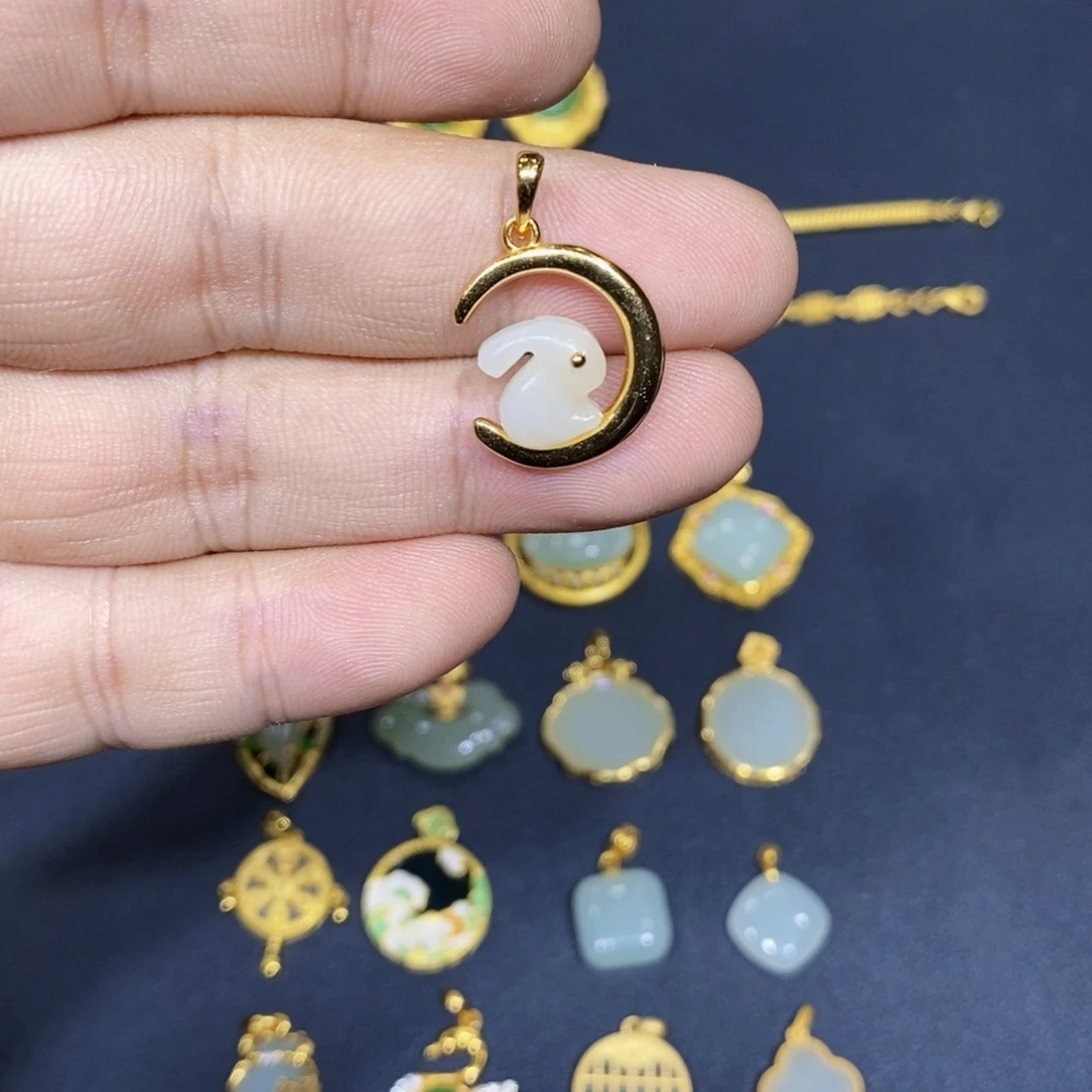 和田玉银S925镀金镶嵌颈饰