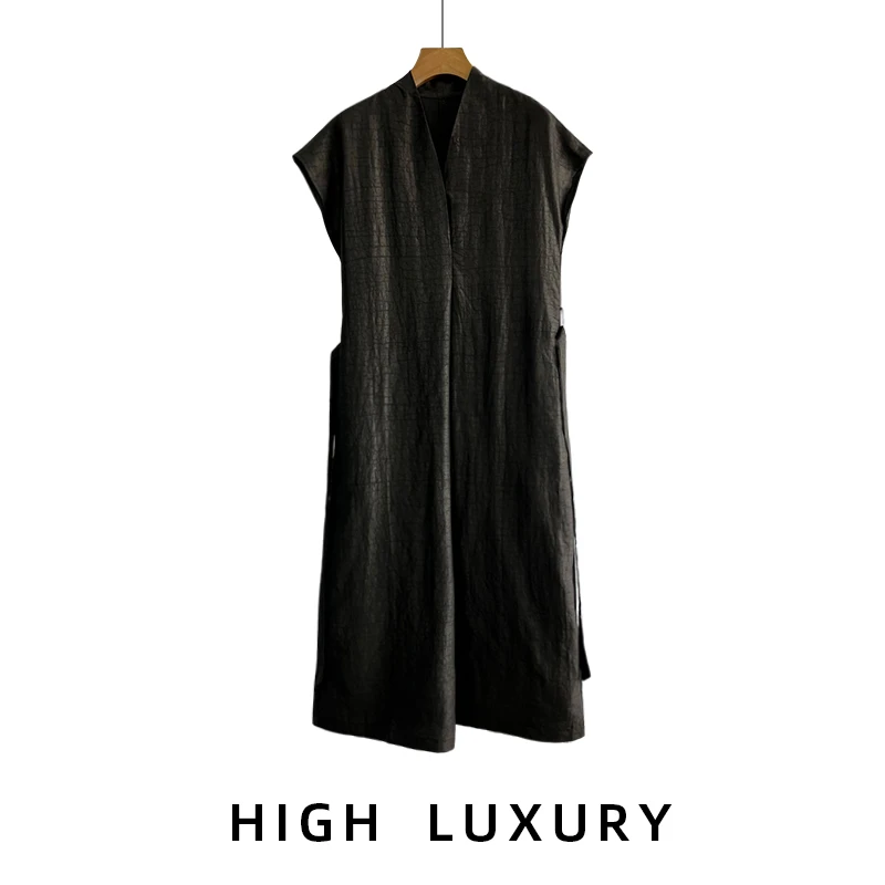 【极简调性】非遗香云纱龟裂纹桑蚕丝连衣裙（22192075）