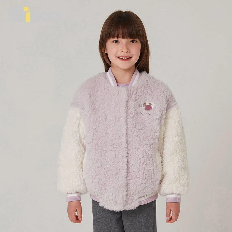 23年冬男女童休闲立领毛绒保暖拼接羊羔绒乐园系列外套QMT4WP258B