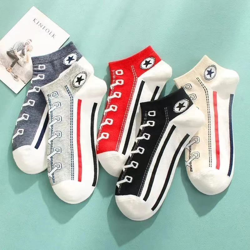 创意帆布鞋图案袜子搞笑3d印花人字拖情侣短袜仿真鞋子船袜男女款