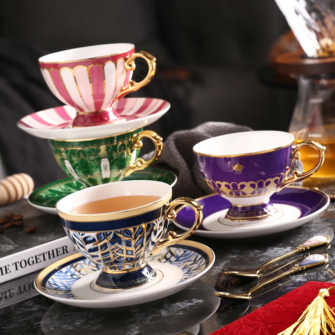 缇法尼陶瓷高端高脚咖啡杯家用描金高颜值轻奢创意精致杯子水杯