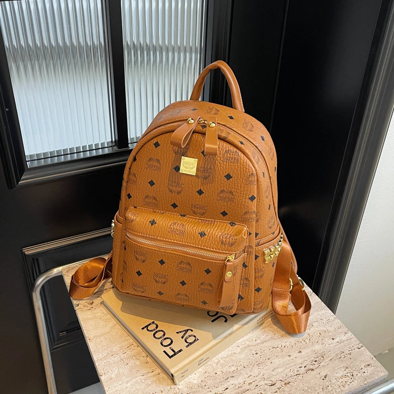 双肩包女2025新款韩版复古印花背包休闲大容量书包时尚旅行女包包