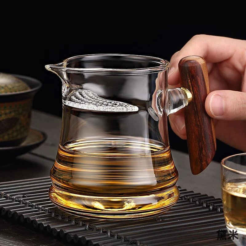 耐热玻璃侧把公道杯茶漏月牙一体过滤分茶器冲茶泡茶壶茶滤公杯