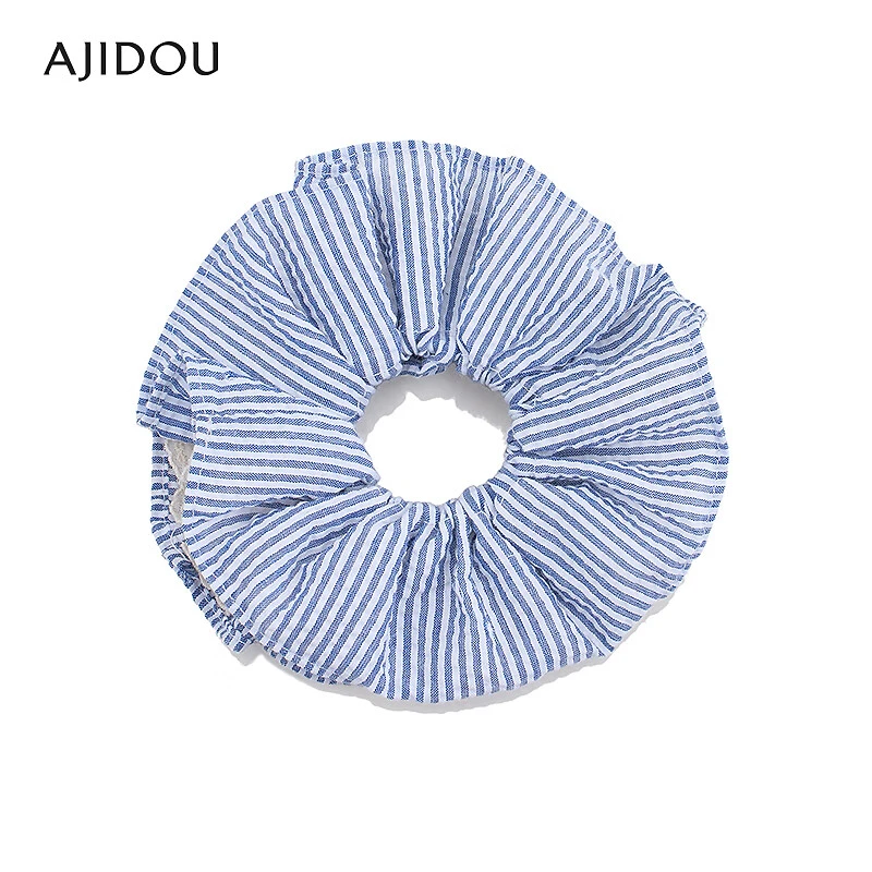 .AJIDOU阿吉豆发圈女款蓝色条纹织物发绳