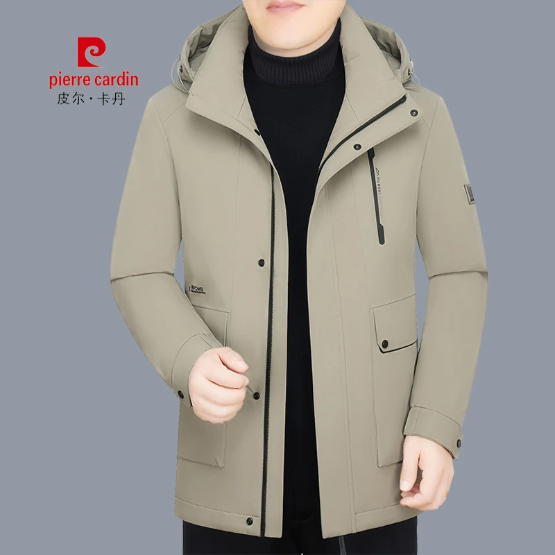 皮尔卡丹中年男装加厚羽绒服商务男士带帽鸭绒外套宽松版爸爸装