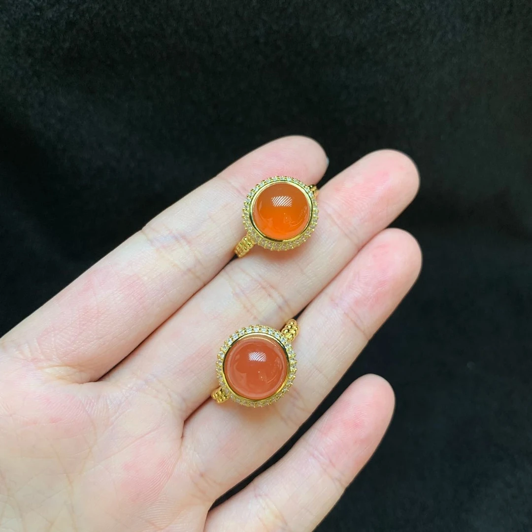 【小宝珠宝】27 T42822-S925银镶嵌南红戒指-多样性发一件-9.5mm