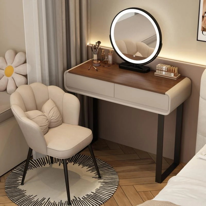 梳妆台卧室现代简约轻奢小户型化妆桌胡桃木岩板实木化妆台2025新