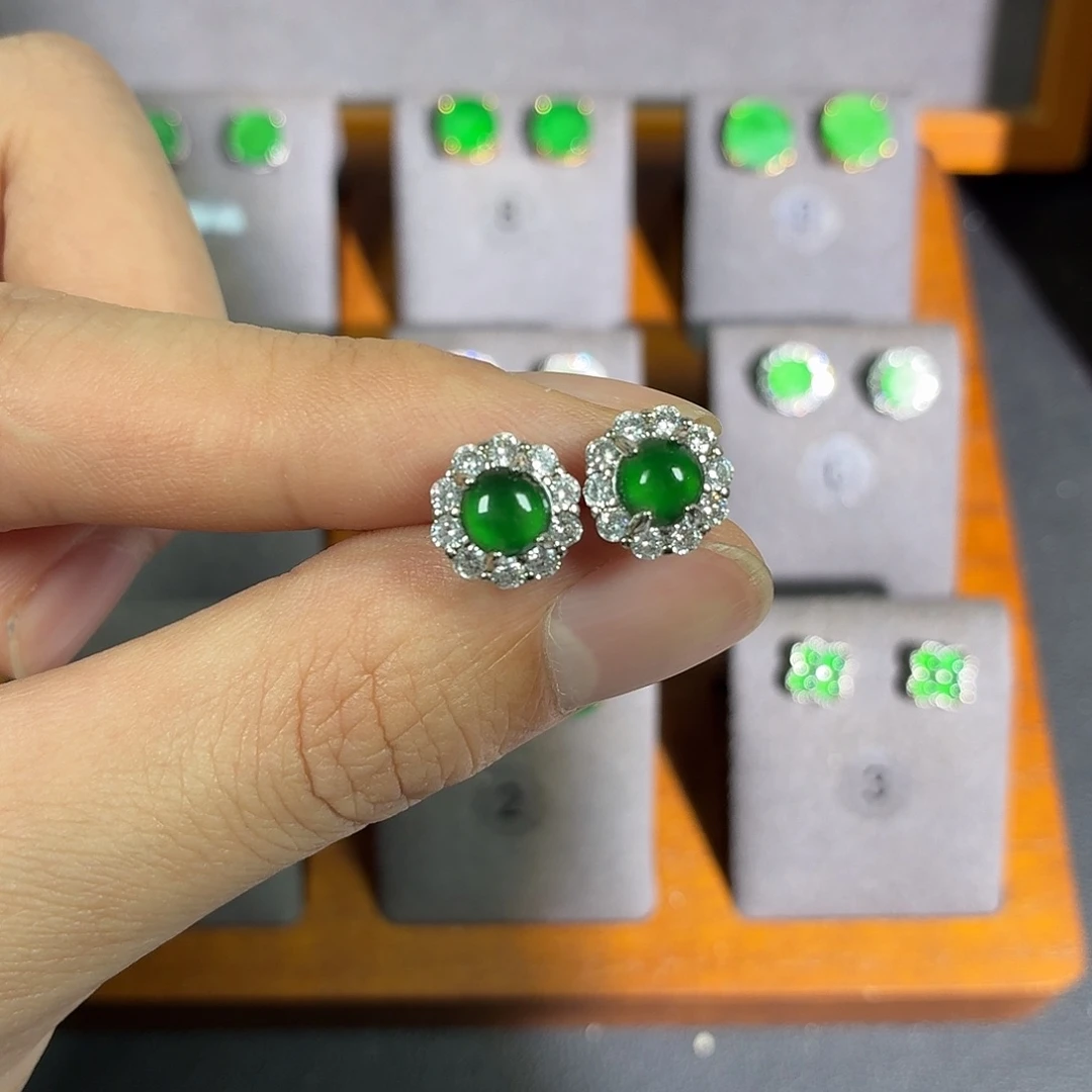 翡翠银S925镶嵌耳饰耳饰