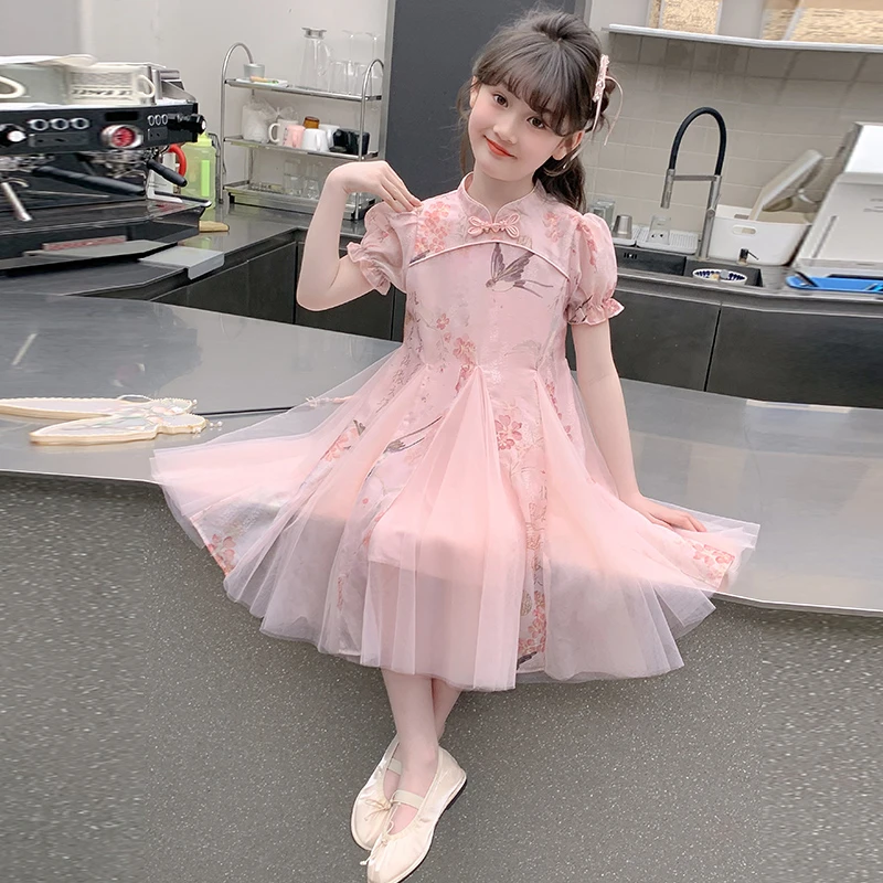 女童旗袍连衣裙夏季2025新款中国风儿童古装汉服网纱裙超仙公主裙