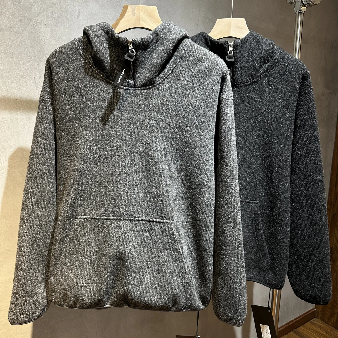 （楠楠）冬季新款加绒加厚连帽卫衣针织宽松休闲中性风潮半拉链保暖