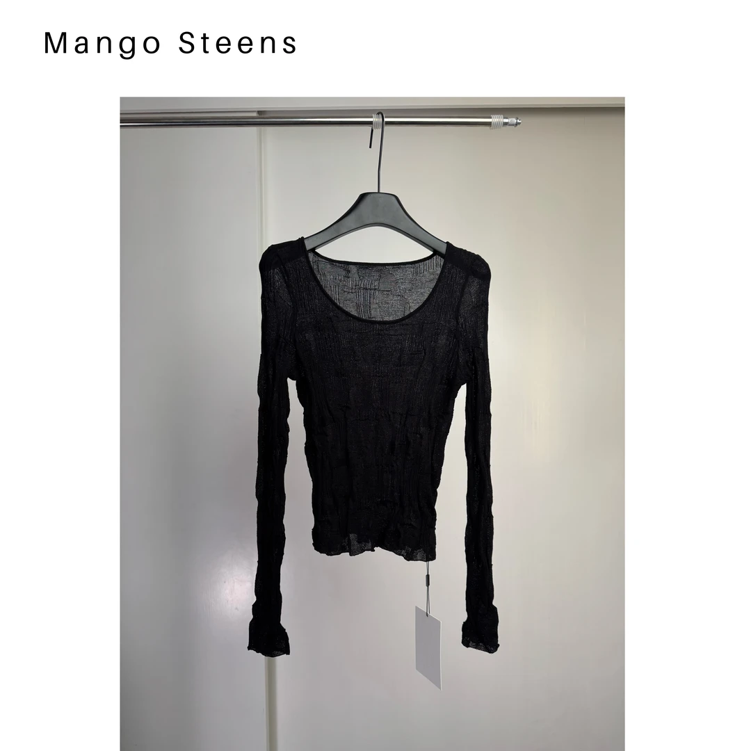 MANGO steen‘s丨U领高弹微透长袖T恤I5522