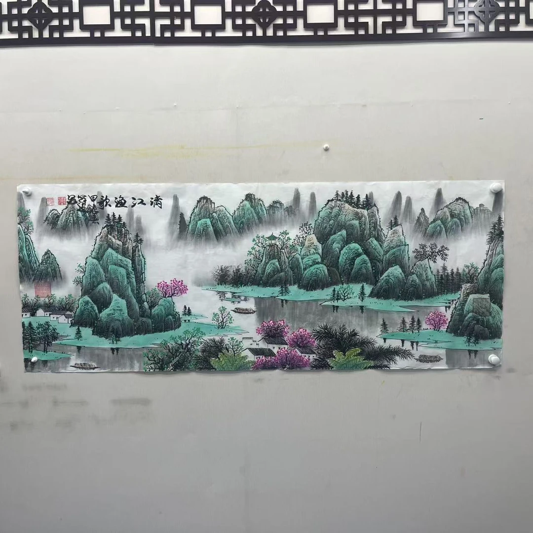 何冠逸老师-漓江渔歌-小六尺-手绘-宣纸
