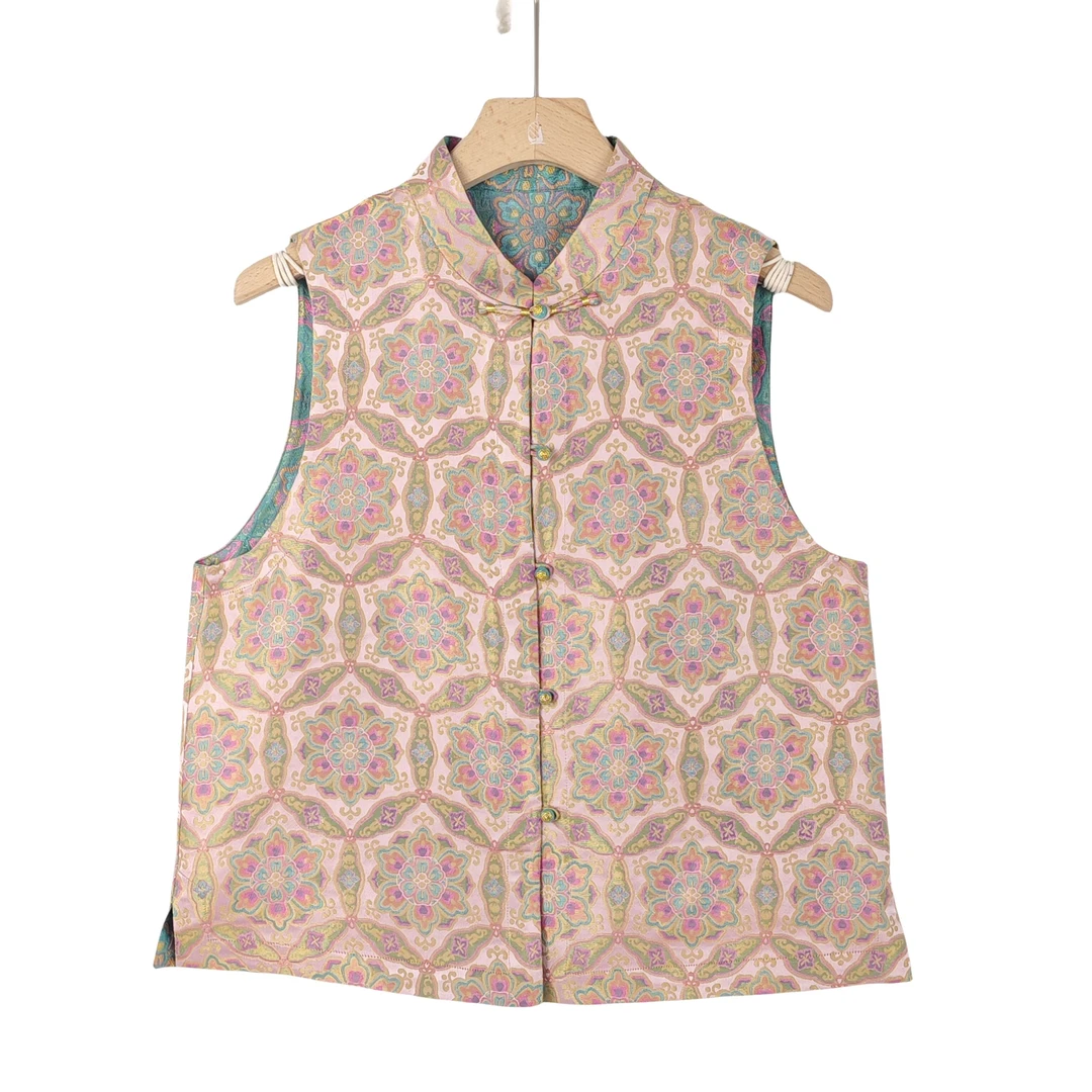 【祥瑞】桑蚕丝新中式民族风马甲国风宋锦文艺复古无袖上衣女X065