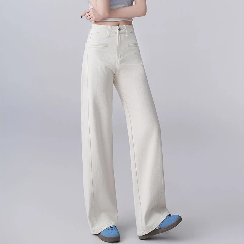 正品时尚阔腿牛仔裤女2025年春秋新款高腰宽松浅色直筒垂感拖地裤