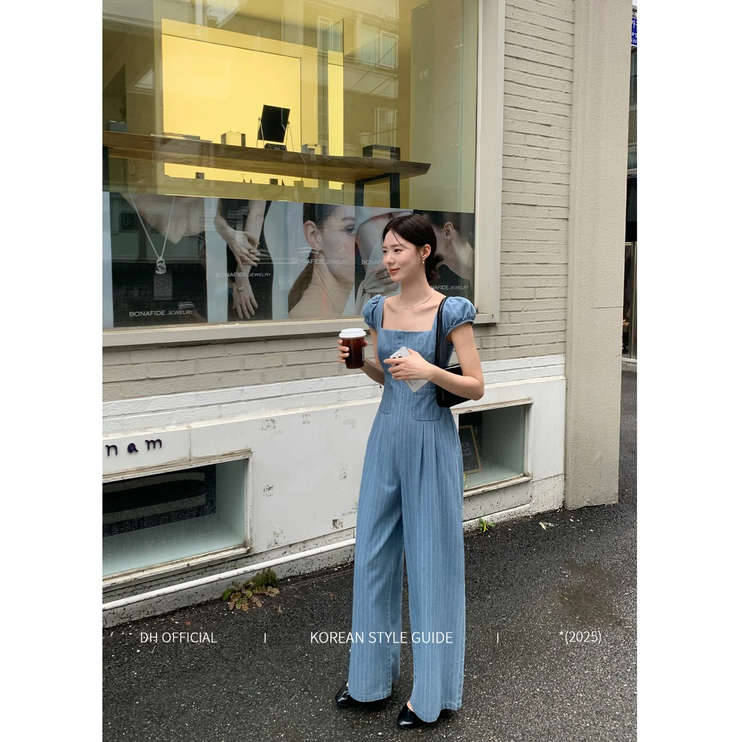 DHOFFICIAL大花【韩系主理人pants】法式撞色条纹牛仔牛仔连体裤