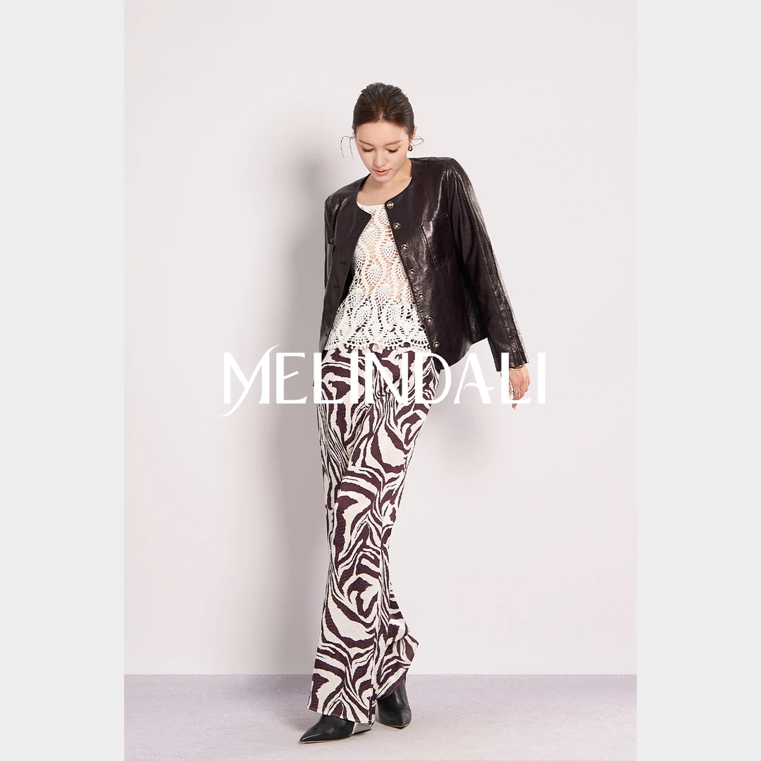 Melinda Li【光影斑马】私服醋酸提花斑马纹松紧腰松弛休闲裤长裤