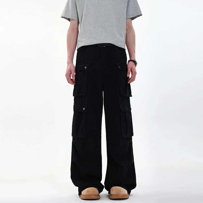 CDDR美式复古高街磨毛多口袋机能工装裤男女宽松阔腿直筒长裤子潮