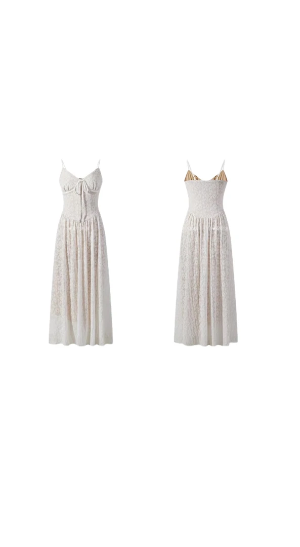 【安-月光裙】 V领提花纹理吊带连衣裙女清纯系松弛感穿搭裙子显瘦