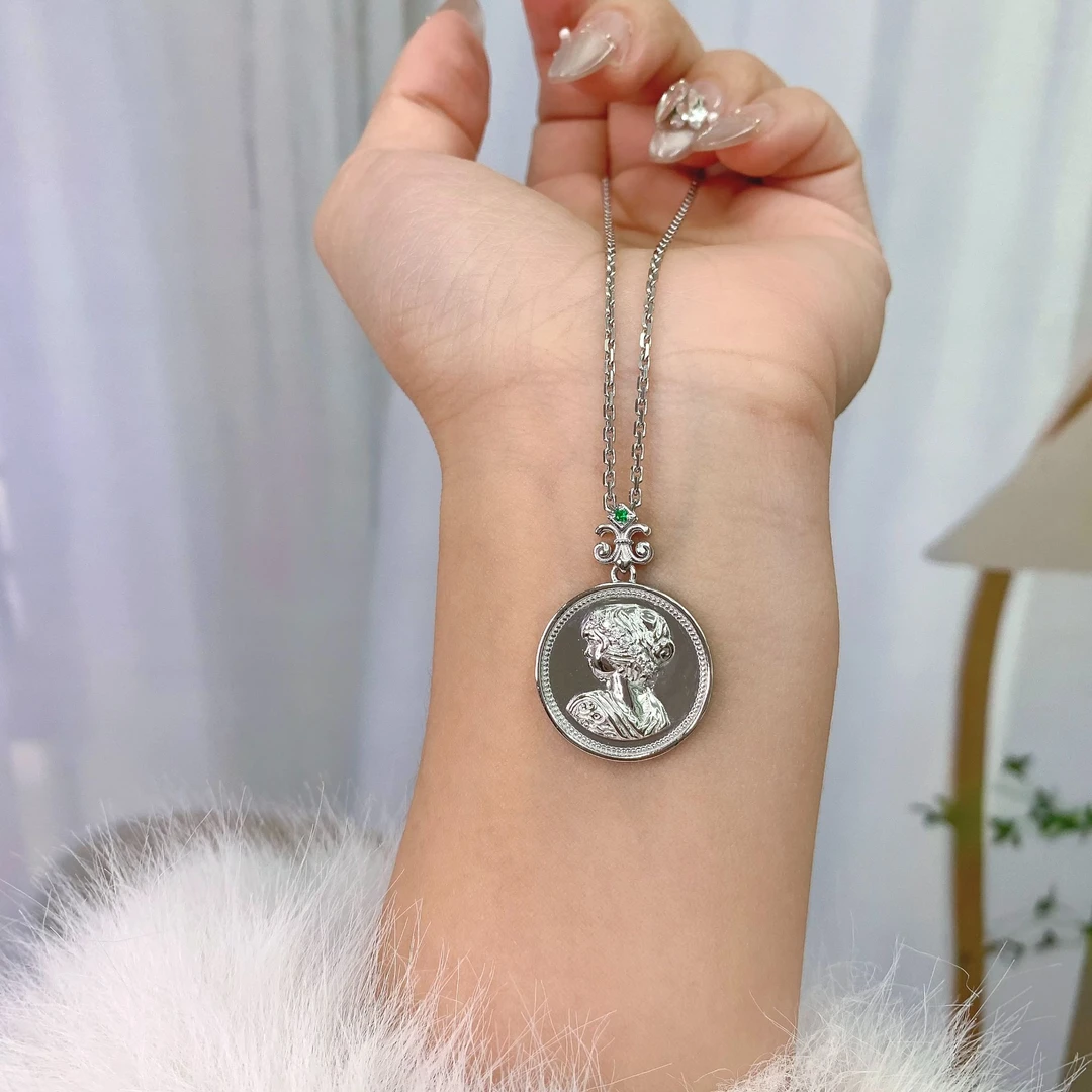 pt950铂金项链吊坠复古镶嵌挂坠气质时尚百搭中古生日礼物女款