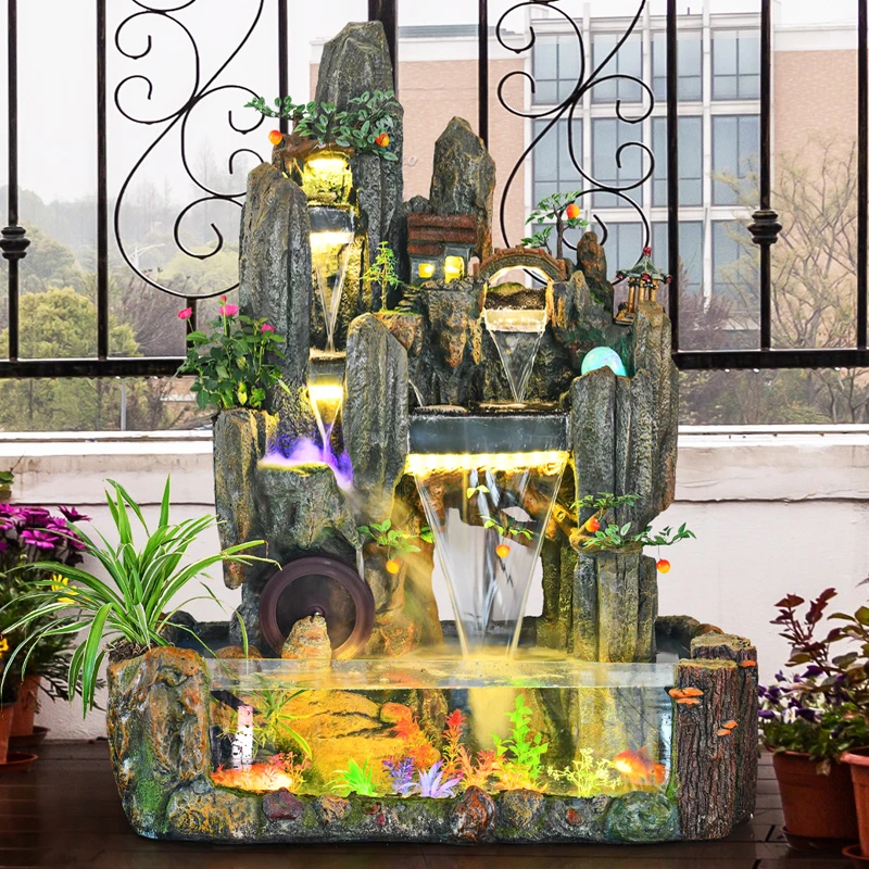 大型假山流水喷泉风水轮招财摆件办公室加湿器客厅鱼池循环造景观