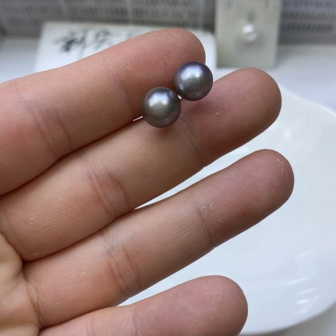 海水珍珠银S925镶嵌耳饰