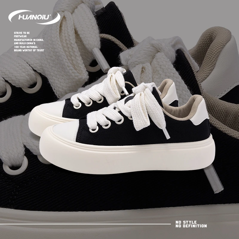 HUANQIU/环球板鞋男2025秋季新款复古厚底休闲鞋男士百搭帆布鞋潮
