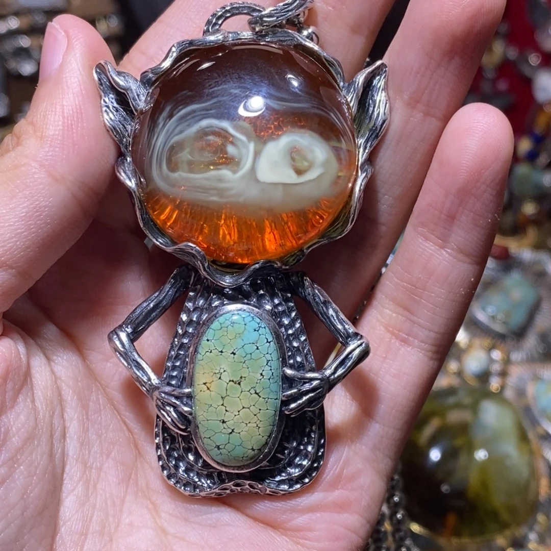 奶****银S925镶嵌颈饰琥珀