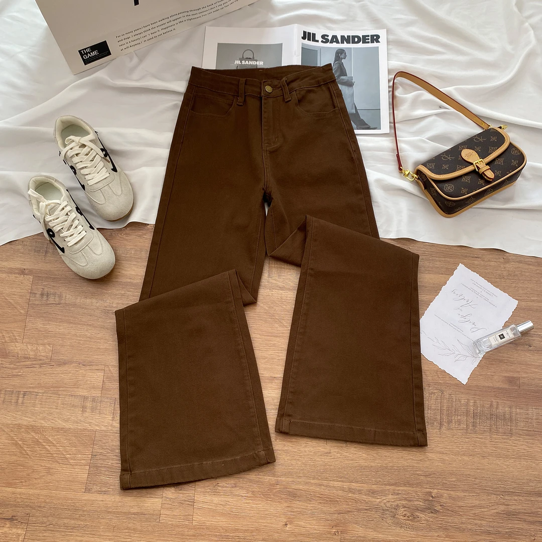 美拉德咖色微喇牛仔裤女秋季2025年新款高腰显瘦宽松不贴腿喇叭裤