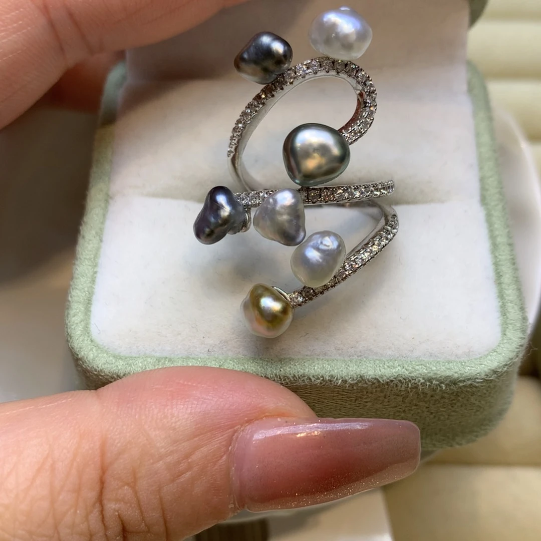 银S925镶嵌戒指海水珍珠