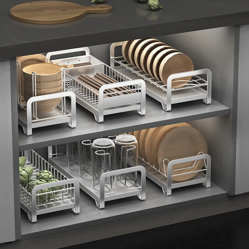 厨房碗盘收纳置物架不锈钢碗盘沥水架厨房收纳置物架抽屉收纳架子